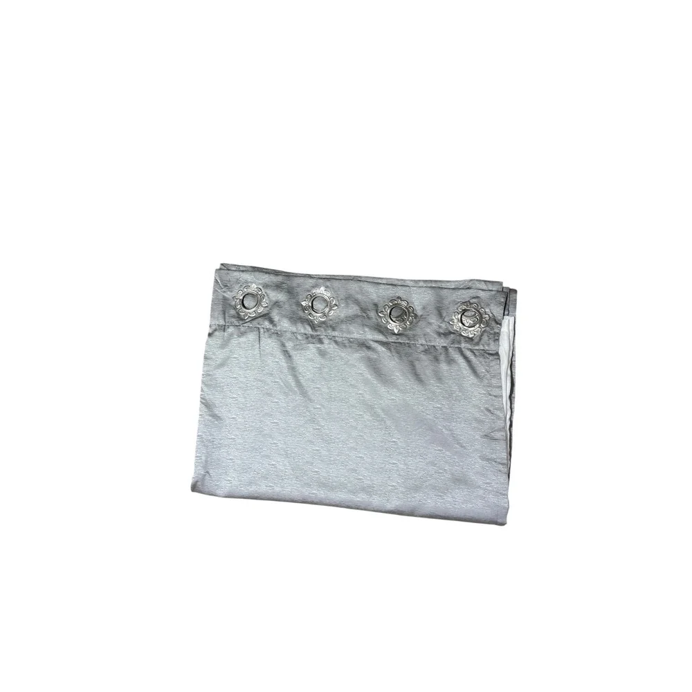 Single Metallic Curtain Drape Decorative Grommets Silver Gray Lined 1 Panel